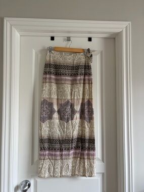 100% Silk Boho Print Beige and Lavender Maxi Skirt